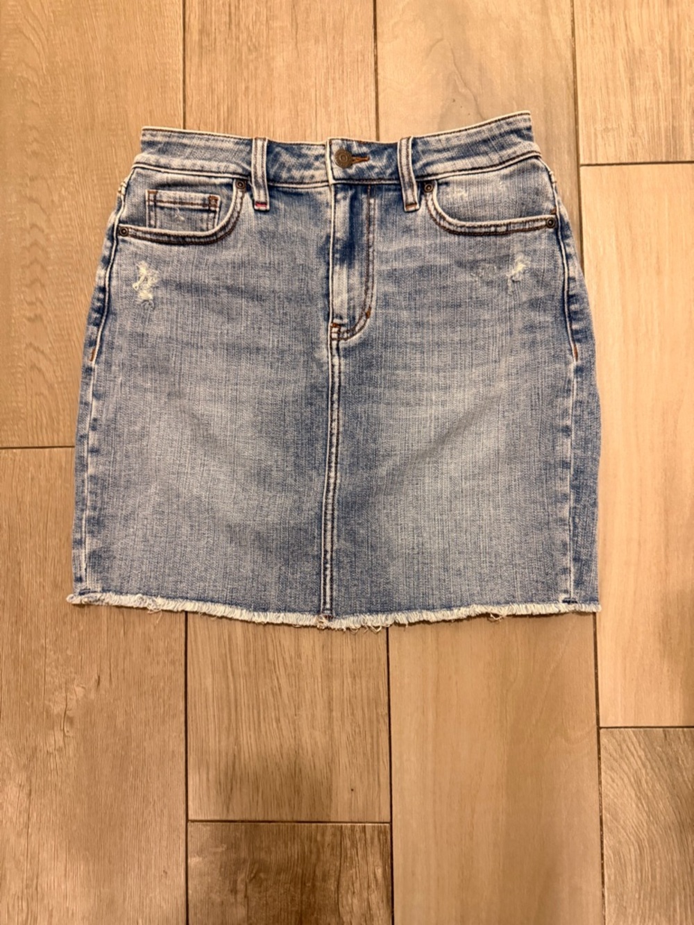 Idyllwind by MIRANDA LAMBERT Light Blue Denim Mini Skirt with Frayed Hem